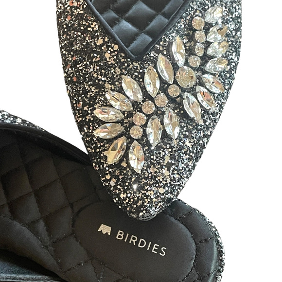 BIRDIES The Swan Women's Size 7 Jeweled Gunmetal Elegant Glittery Slip-On Mules - Picture 5 of 10